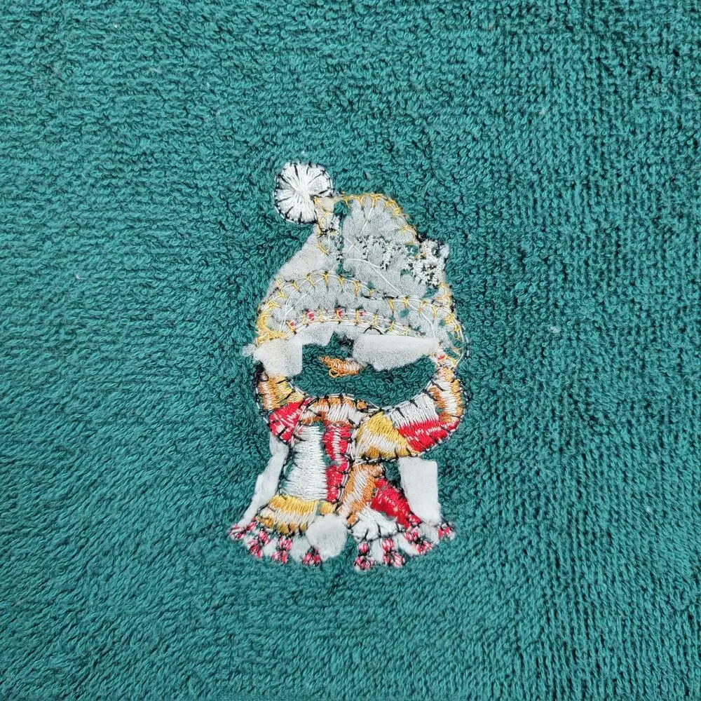 Vintage Cotton Terry Cloth Holiday Towel 2pcs Set Green Winter Snowman Holiday